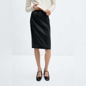 Mango leather effect Black Pencil Skirt NWT